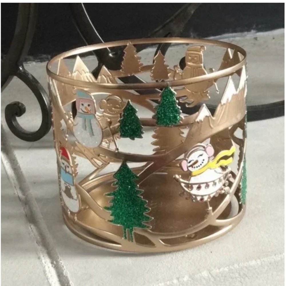 Bath & Body Works Snowman Christmas Trees glitter Candle Holder NEW